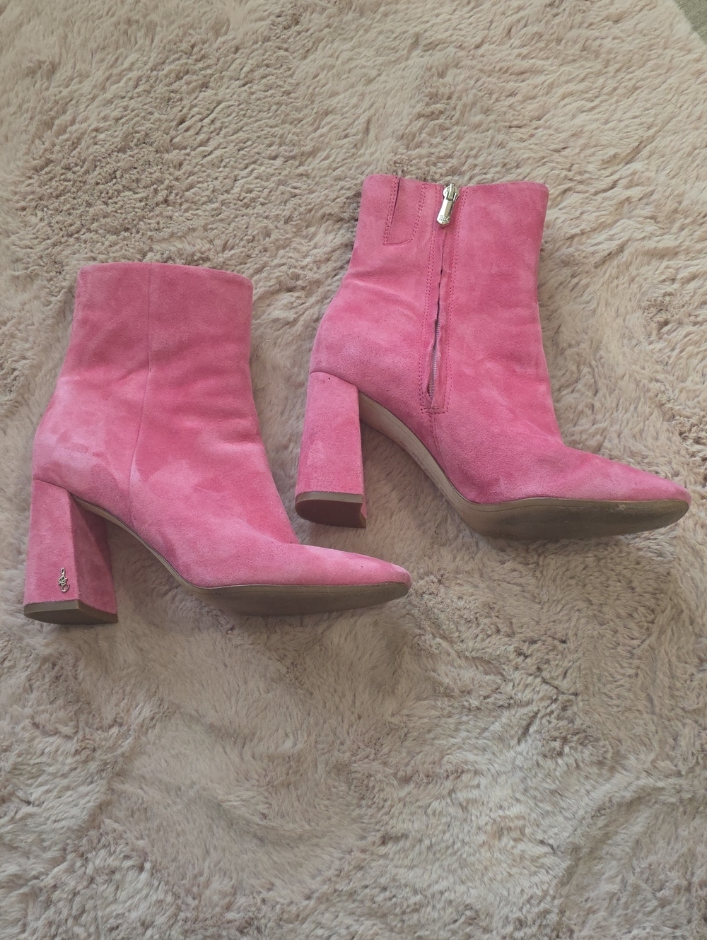 Sam Edelman Pink Suede Block Heel Ankle Boots